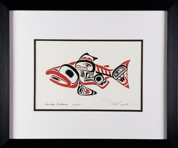 Skaagi - Haida Salmon: Black and Red Series, Framed Art Card