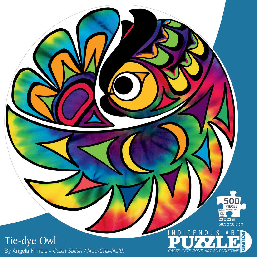 Tie-Dye Owl, 500 Piece Round Jigsaw Puzzle