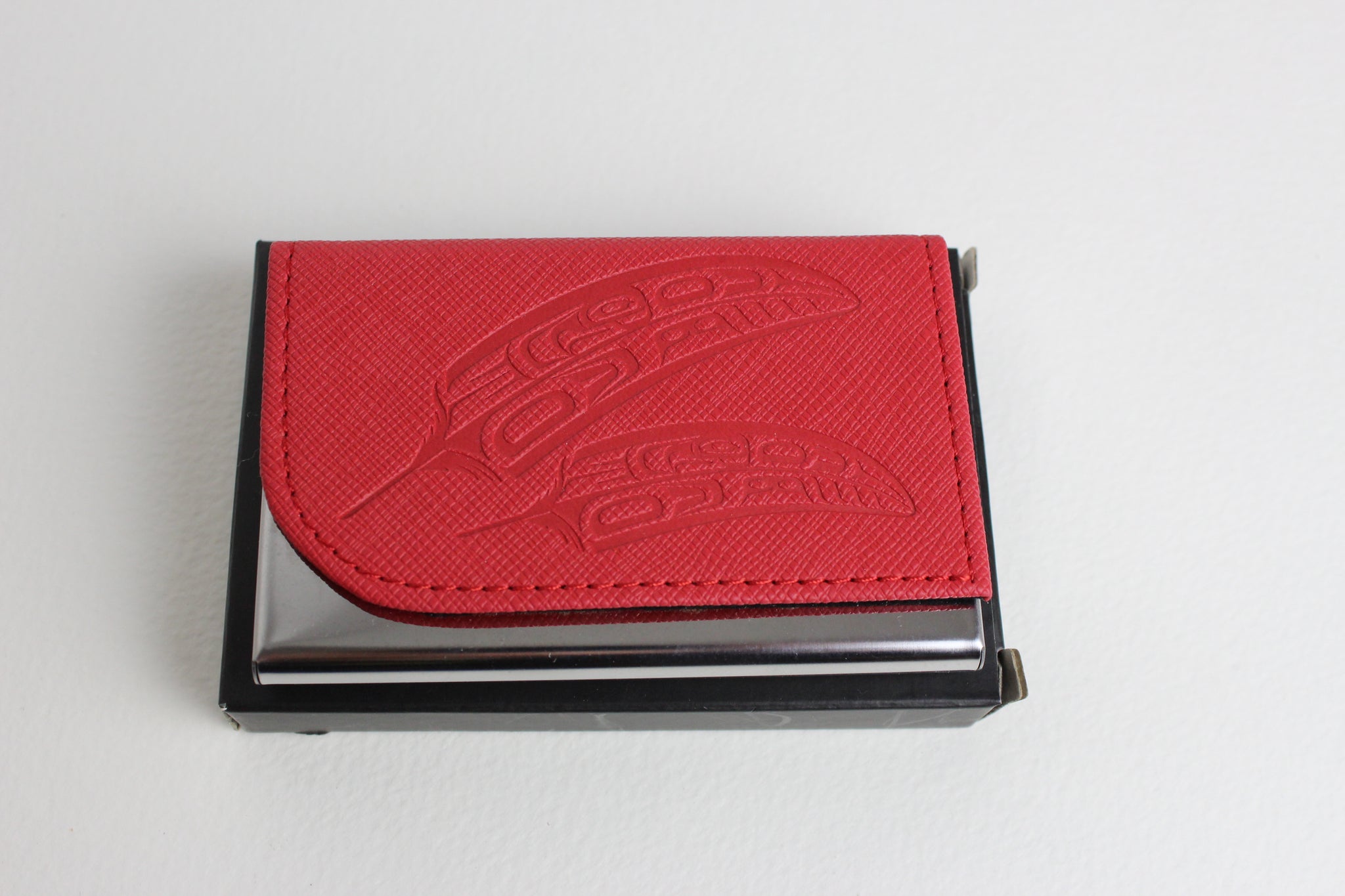 Red leather business card holder discount