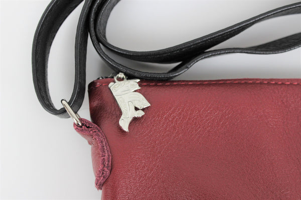 Bear Box Design, Embossed Red Leather Crossbody Purse