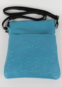 Bear Box Design, Embossed Turquoise Crossbody Purse